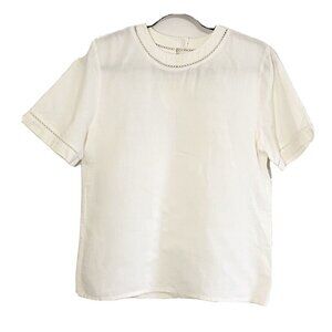 Vintage Alexandria Women’s 8 Woven Top Cream Short Sleeves Lightweight Modest
